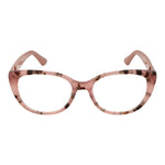Guess Pink Women Glasses Frame cat eye style with rose full-rim plastic frame, demo lenses, 51mm width, and branded case included.