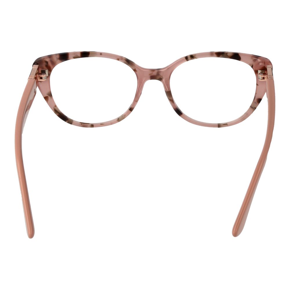 Guess Pink Women Glasses Frame, rose full-rim cat-eye style, plastic material, demo lenses, branded case included.