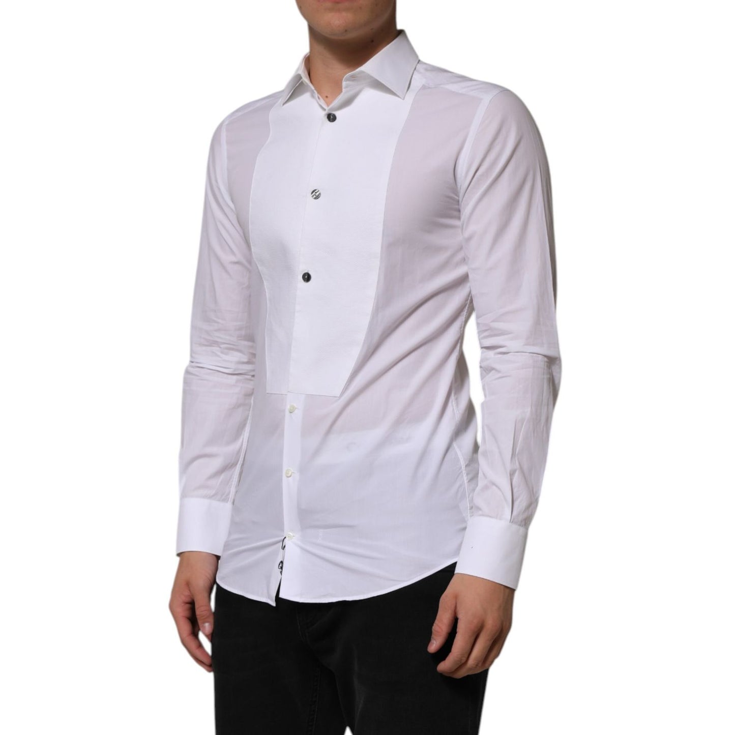 Dolce & Gabbana White Bib Cotton Poplin GOLD Men Formal Shirt