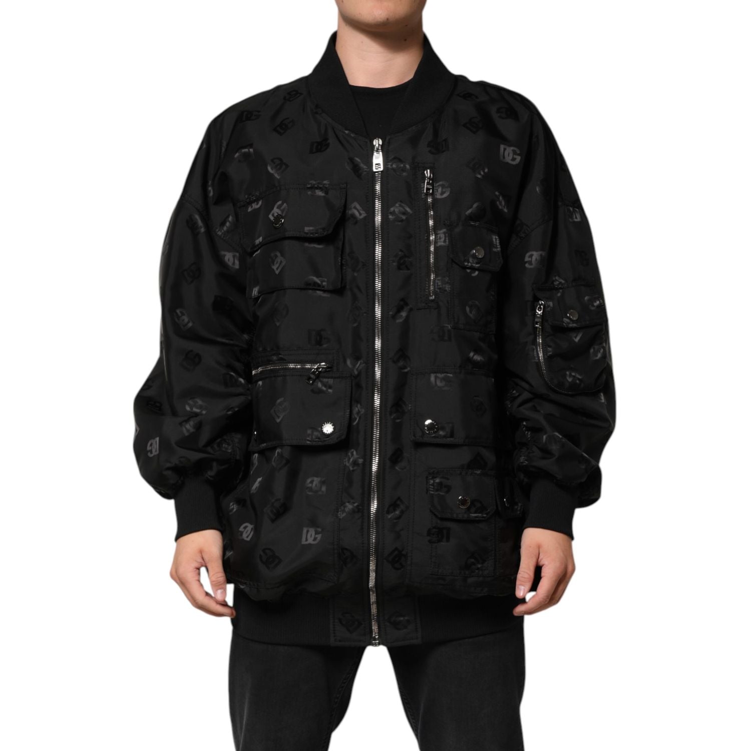 Dolce & Gabbana Black Cargo Windbraker Logo Mania Jacket