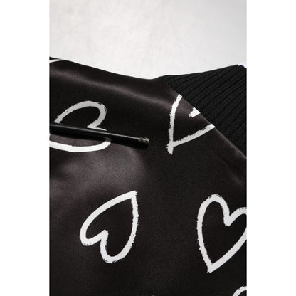 Dolce & Gabbana Black Polyester Heart Print Bomber Jacket