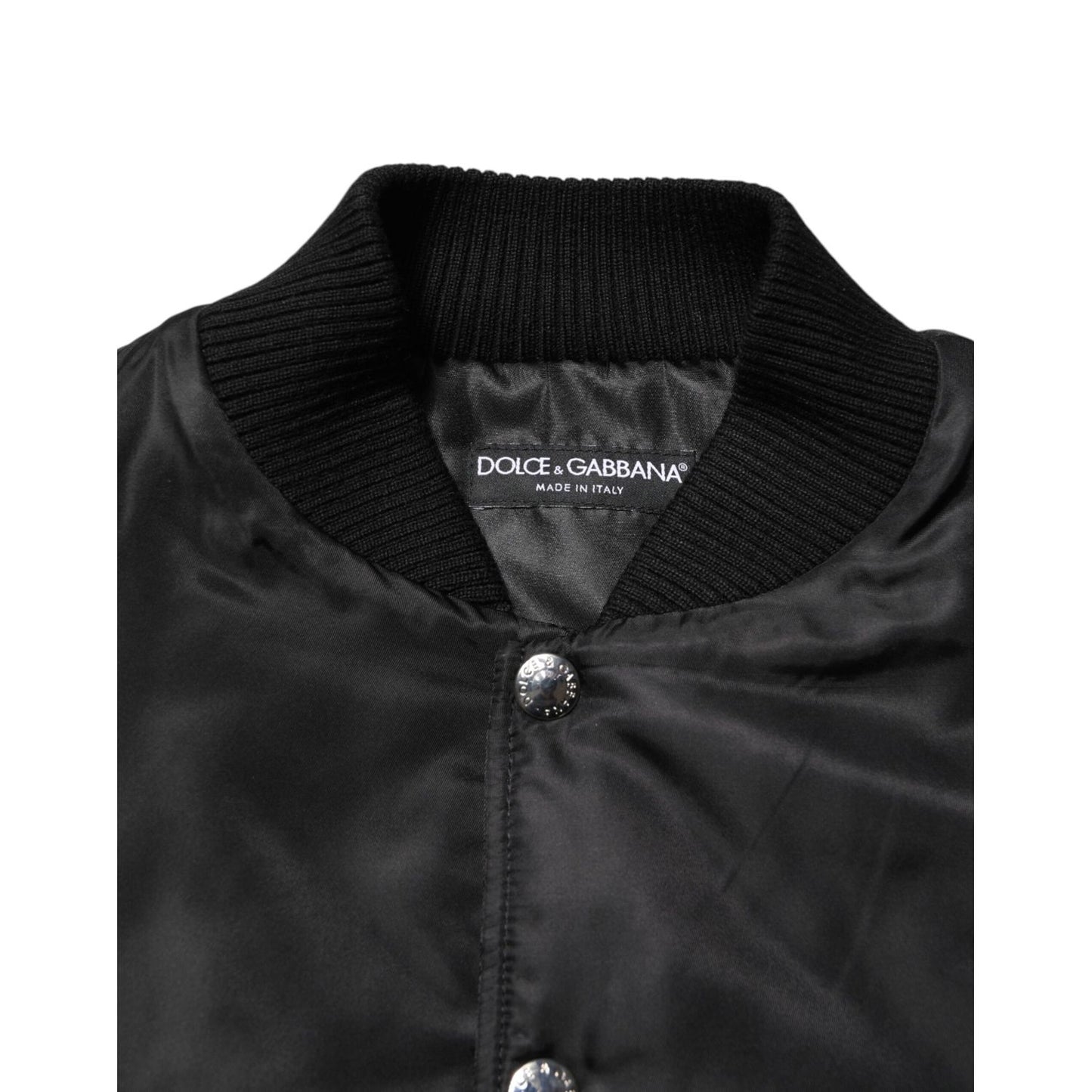 Dolce & Gabbana Black Polyester Logo Plaque Bomber Jacket