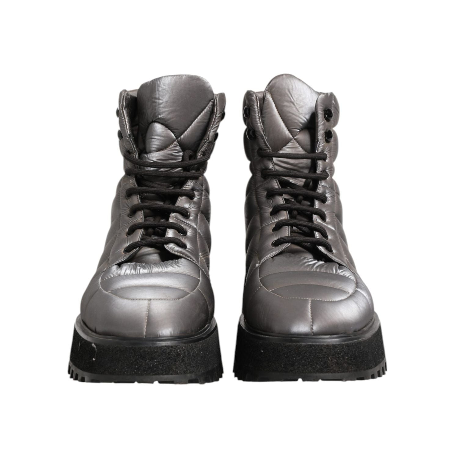 Dolce & Gabbana Silver Padded Mid Calf Lace Up Boots Shoes
