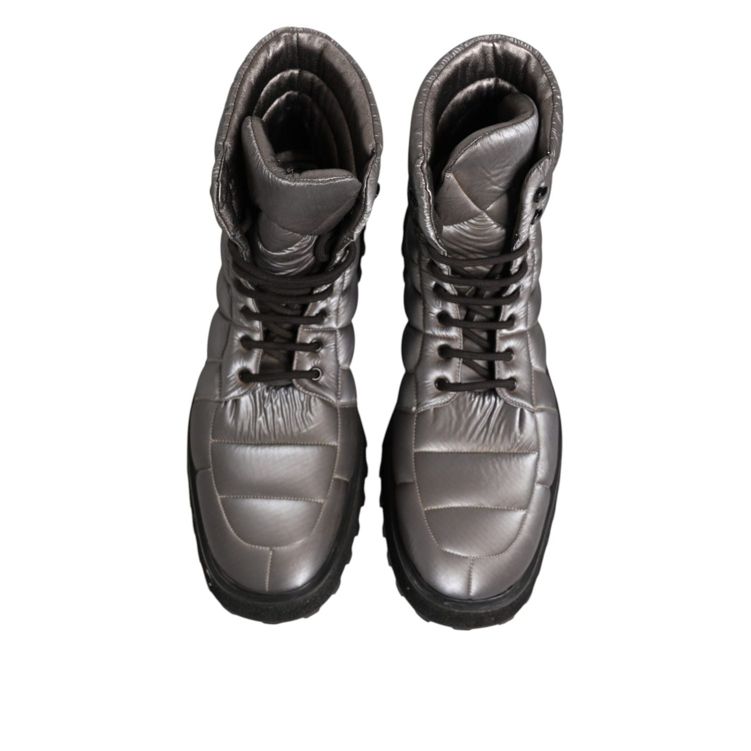 Dolce & Gabbana Silver Padded Mid Calf Lace Up Boots Shoes