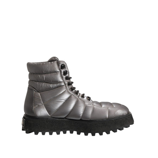 Dolce & Gabbana Silver Padded Mid Calf Lace Up Boots Shoes