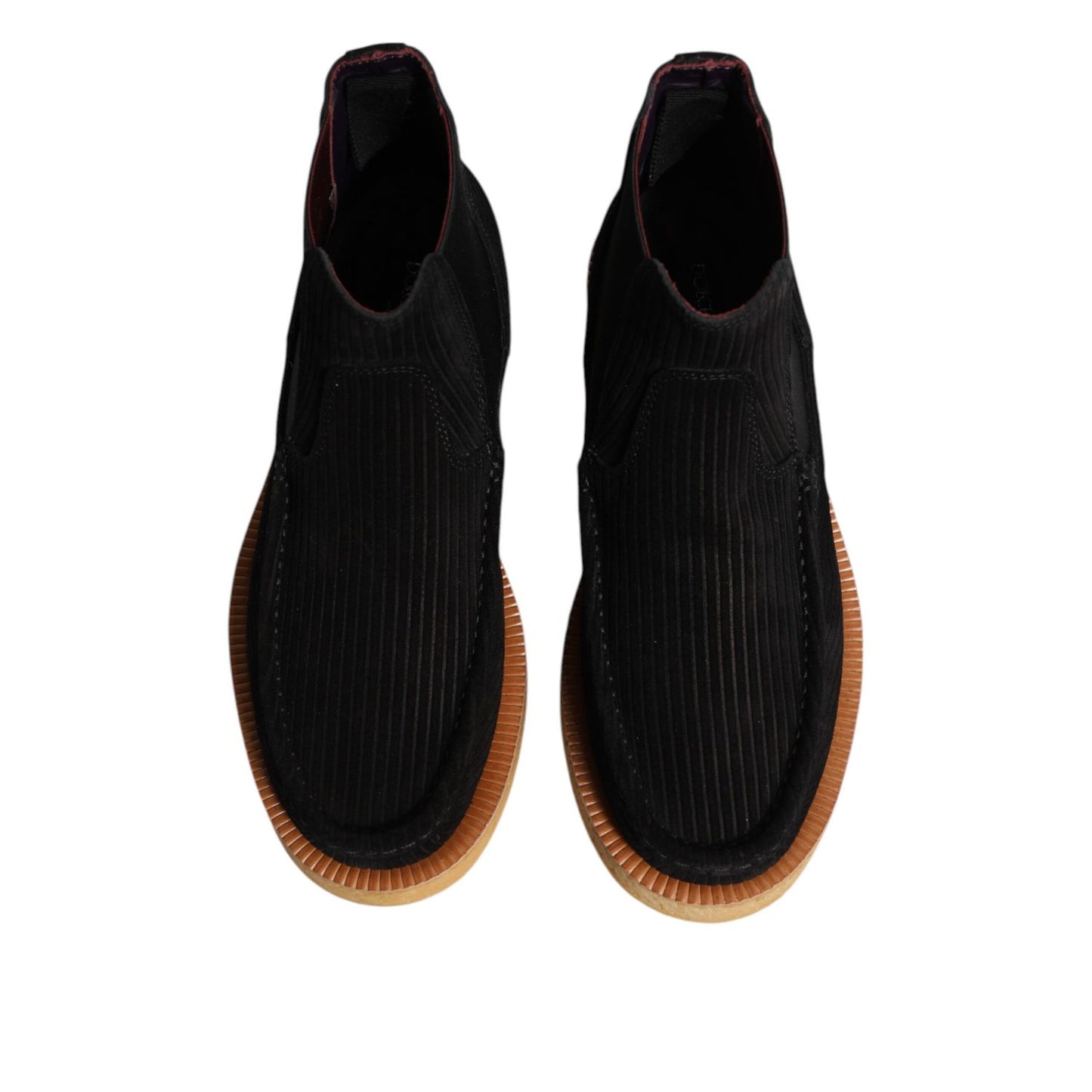 Dolce & Gabbana Black Calf Suede Slip On Ankle Boots Shoes