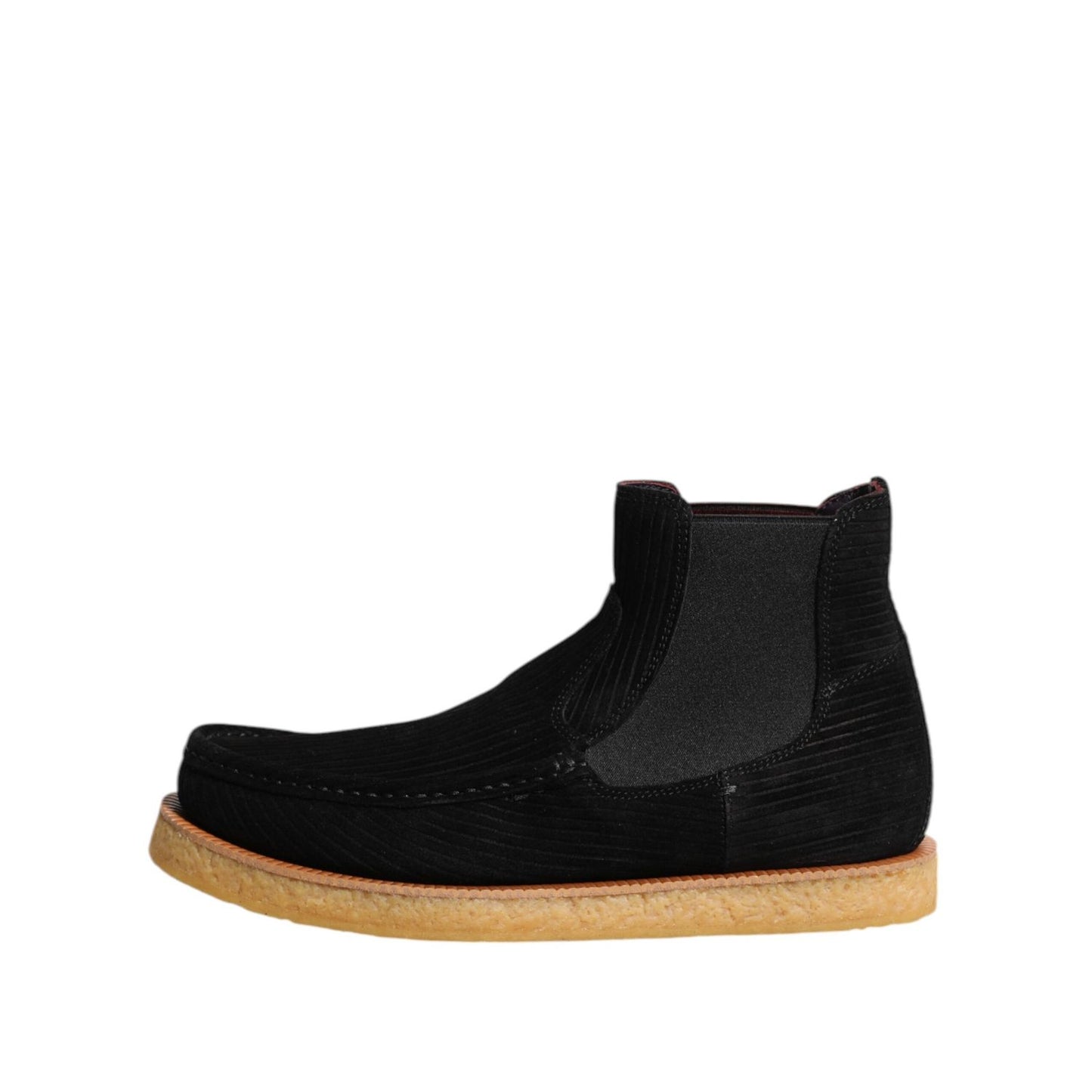 Dolce & Gabbana Black Calf Suede Slip On Ankle Boots Shoes