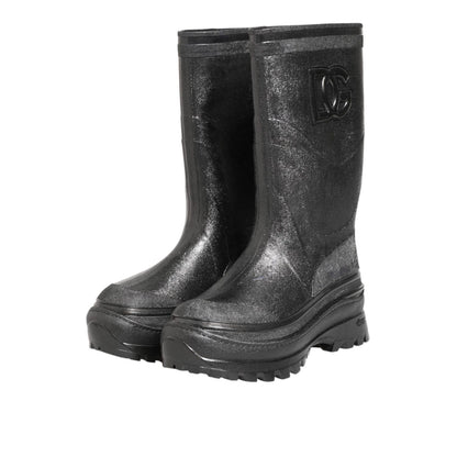 Dolce & Gabbana Metallic Black Pull On Rain Boots Shoes