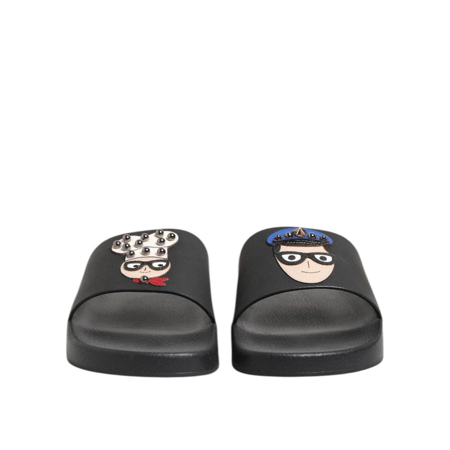 Dolce & Gabbana Black Leather Slides Flats Beachwear Shoes
