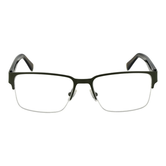 Guess Green Men Glasses Frame, metal half-rim, rectangle style, green color with demo lenses, size 55-17-145.