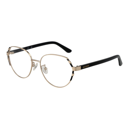 Guess Gold Women Glasses Frame, full-rim metal design, with gold color, square style, demo plastic lenses, includes branded case