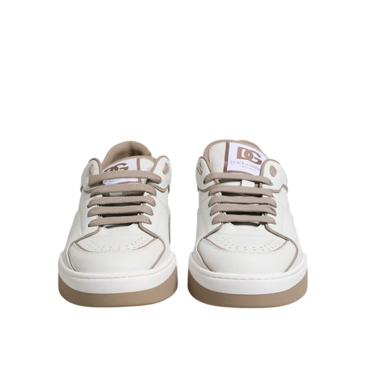 Dolce & Gabbana White Brown Leather Low Top Men Sneakers Shoes