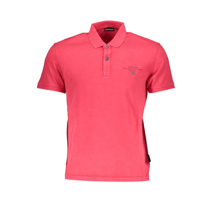 Napapijri Pink Cotton Polo Shirt, short sleeved, regular fit, with 2 buttons, print, embroidery, and logo.