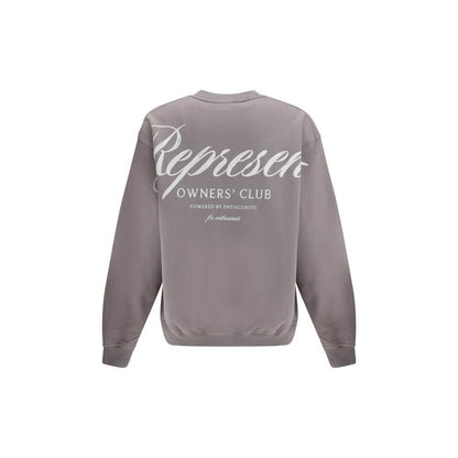 Represent Gray Cotton Sweatshirt with logo, crew neck, ribbed hem and cuffs, perfect urban casual wear, AW25 collection.