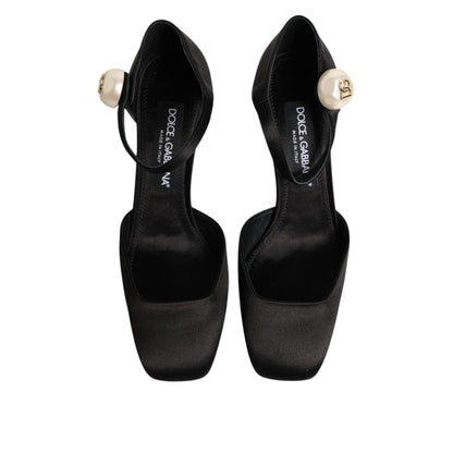 Dolce & Gabbana Black Leather Logo Ankle Strap Sandals Shoes