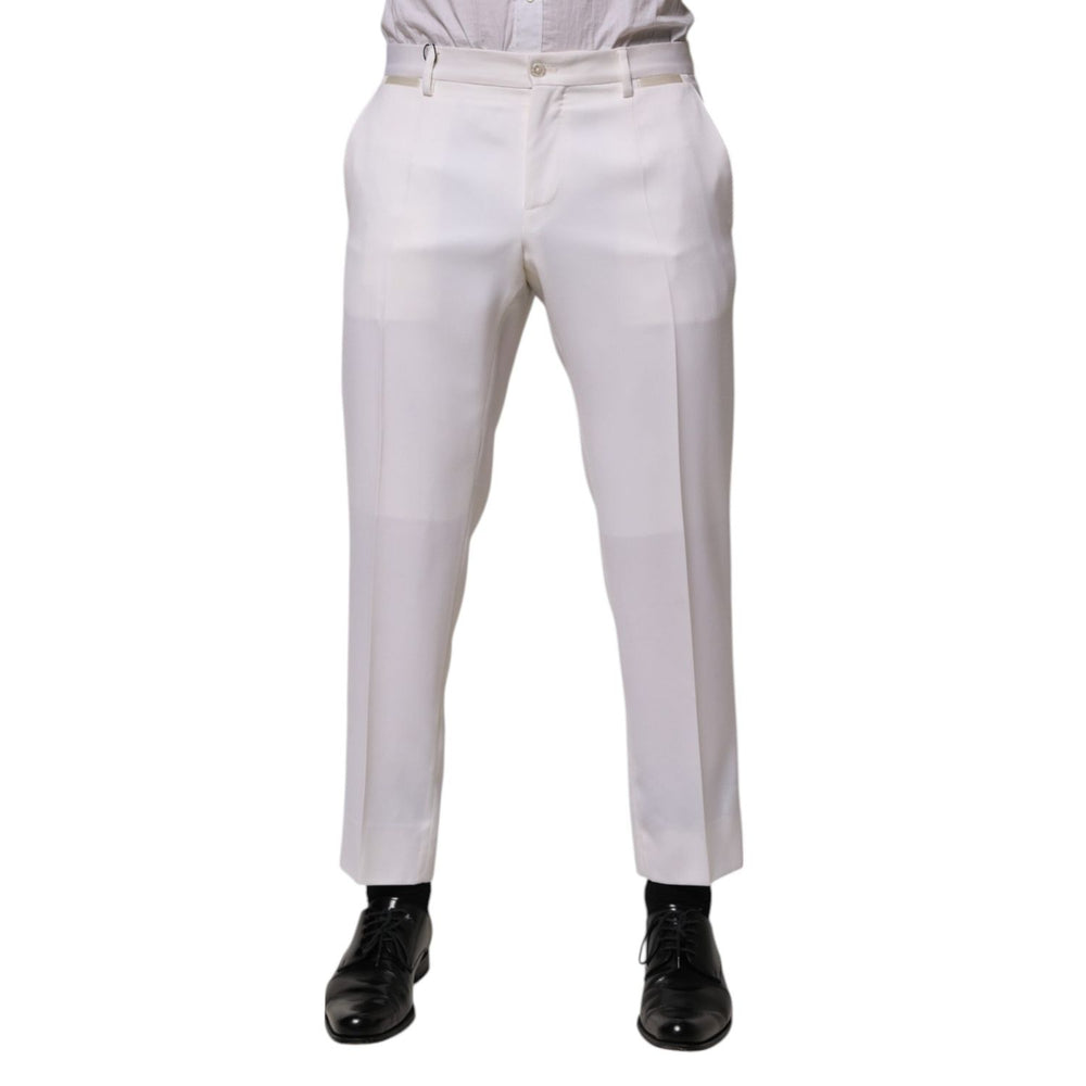 Dolce & Gabbana White Polyester Tapered Formal Trouser Pants