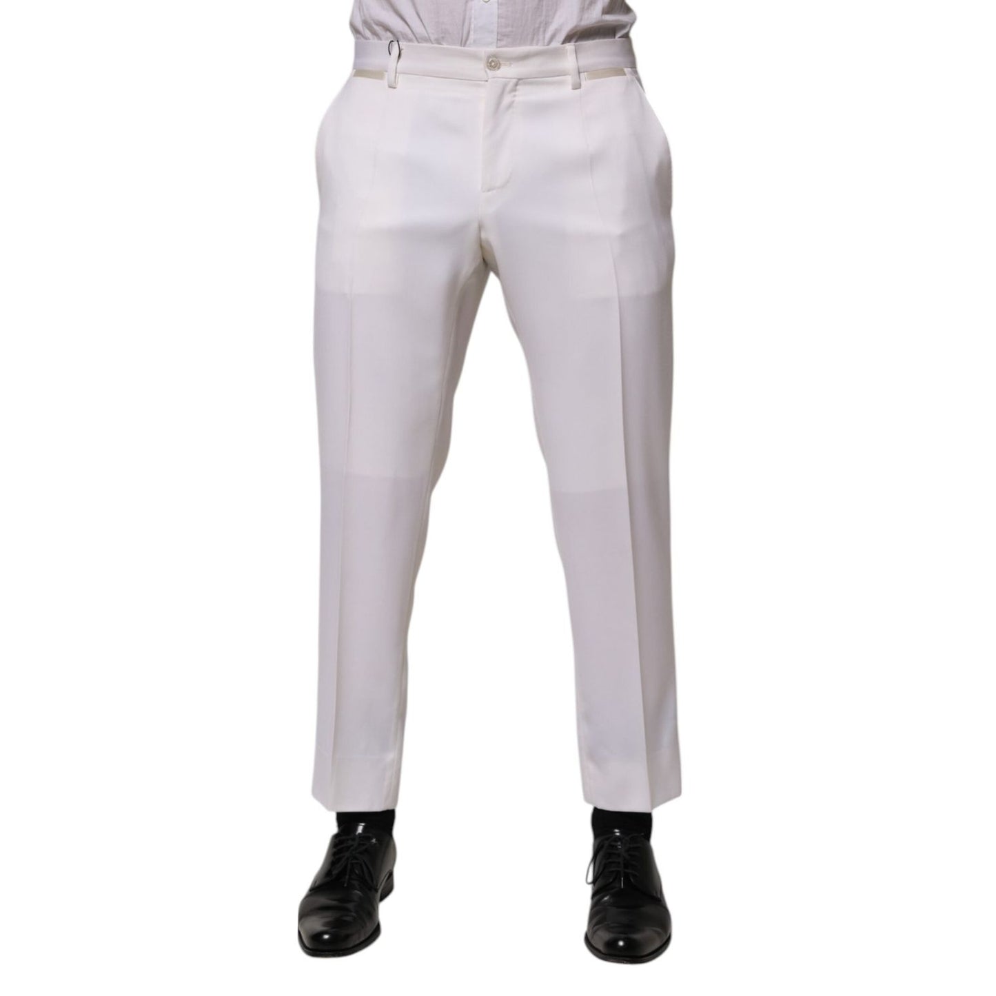 Dolce & Gabbana White Polyester Tapered Formal Trouser Pants