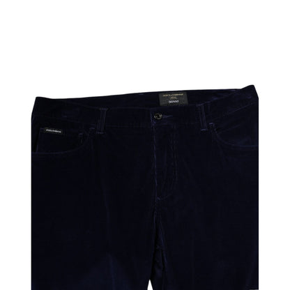 Dolce & Gabbana Navy Blue Cotton Tapered Formal Trouser Pants