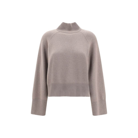 Brunello Cucinelli Brown Cashmere Turtleneck with ribbed high collar, oversized fit, and raglan sleeves for comfort and elegance.