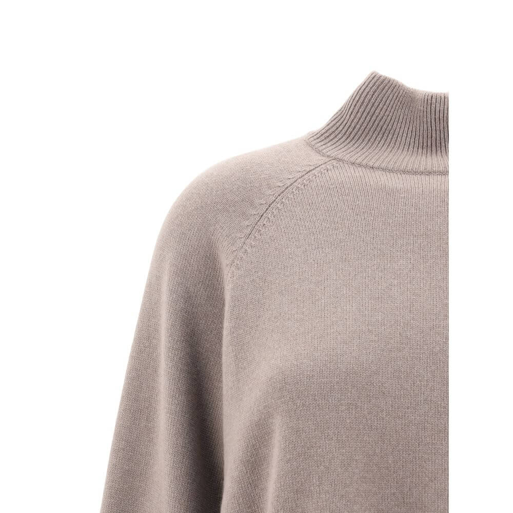Brunello Cucinelli Brown Cashmere Turtleneck with ribbed collar and cuffs, showcasing a luxurious and elegant texture.