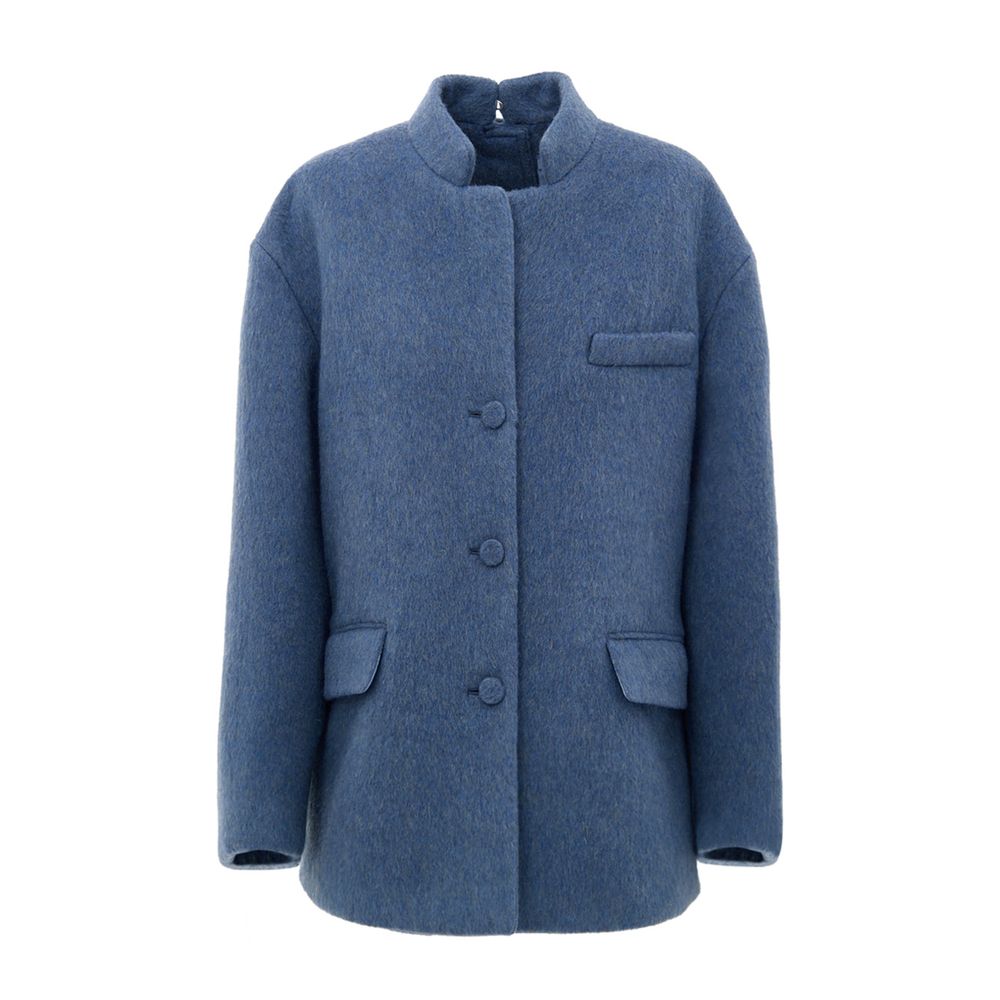 Gucci Light Blue Wool Jackets & Coat with front button fastening and semi-Korean collar.
