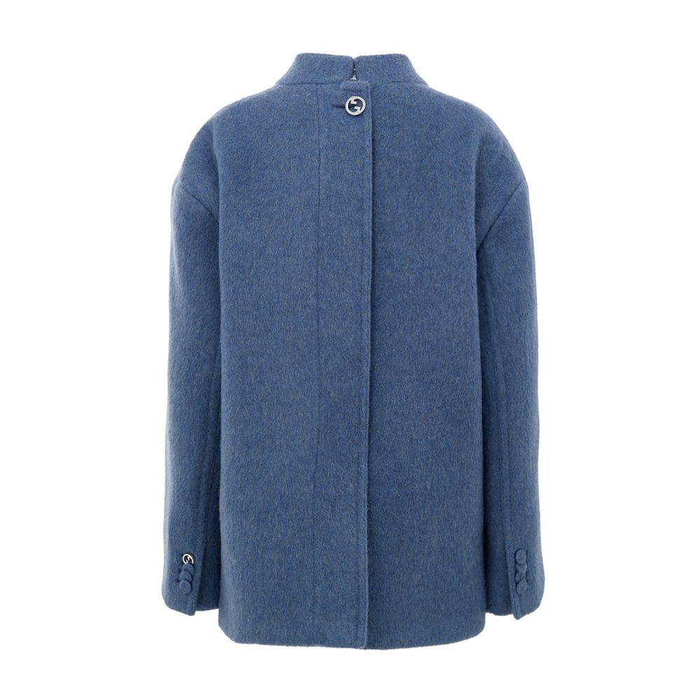 Back view of Gucci Light Blue Wool Jackets & Coat with covered button detail and semi-Korean collar.