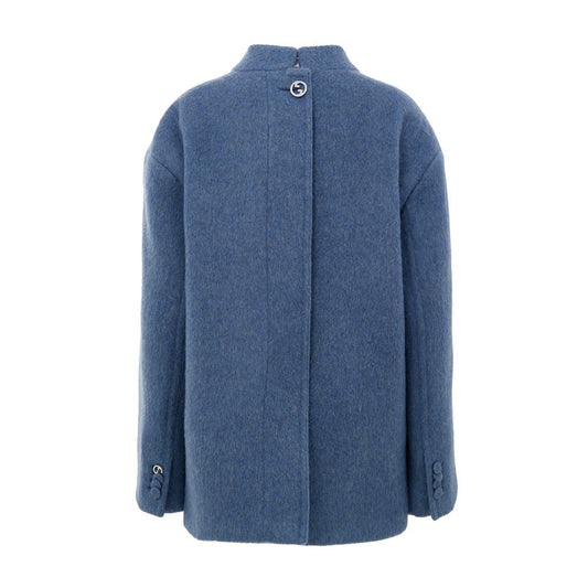 Back view of Gucci Light Blue Wool Jackets & Coat with covered button detail and semi-Korean collar.