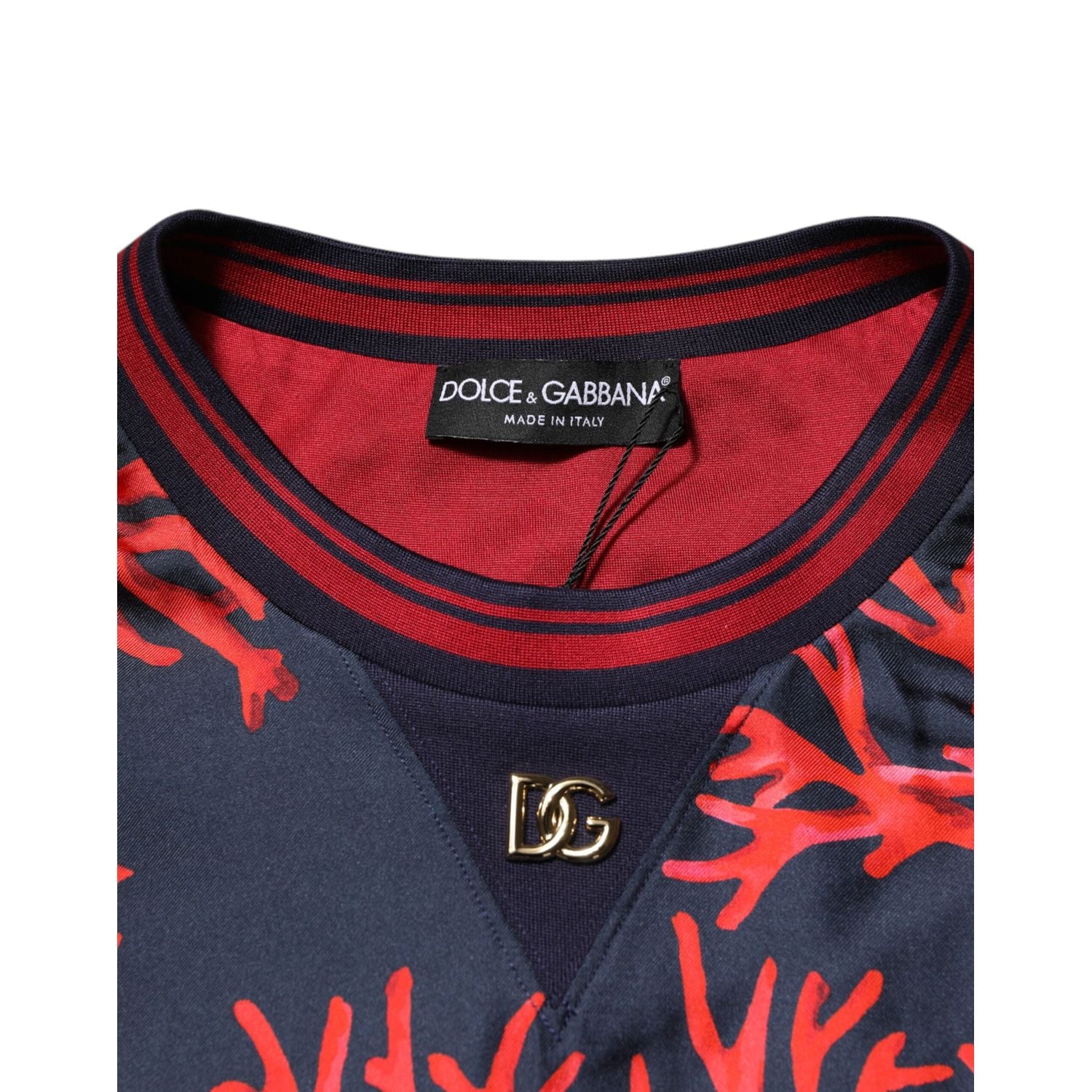 Dolce & Gabbana Navy Red Silk Coral Print Pullover Sweater