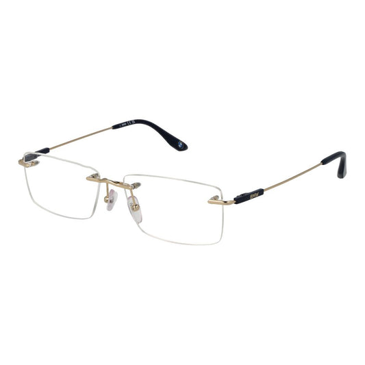 BMW Gold Men Glasses Frame in Titanium, Rimless Rectangle Style, Demo Lenses, 56-15-145 Size with 145mm Temples, Includes Branded Case.
