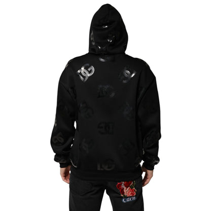 Dolce & Gabbana Black DG Logo Hoodie Metallic Print Sweater