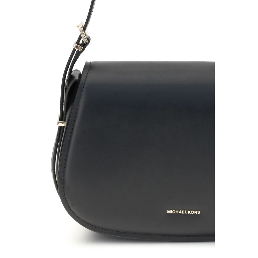 Michael Kors Black Calf Leather Bos Taurus Shoulder Bag with logo, adjustable strap, and flap closure. Elegant accessory for AW25 season.