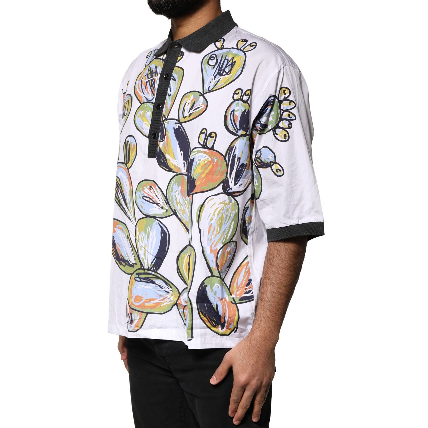 Dolce & Gabbana White Sketch Print Oversized Mens Polo T-shirt