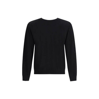 Prada Black Fleece Wool Sweatshirt with ribbed crew neck and contrasting logo, offering contemporary style and comfortable fit for AW25 season.