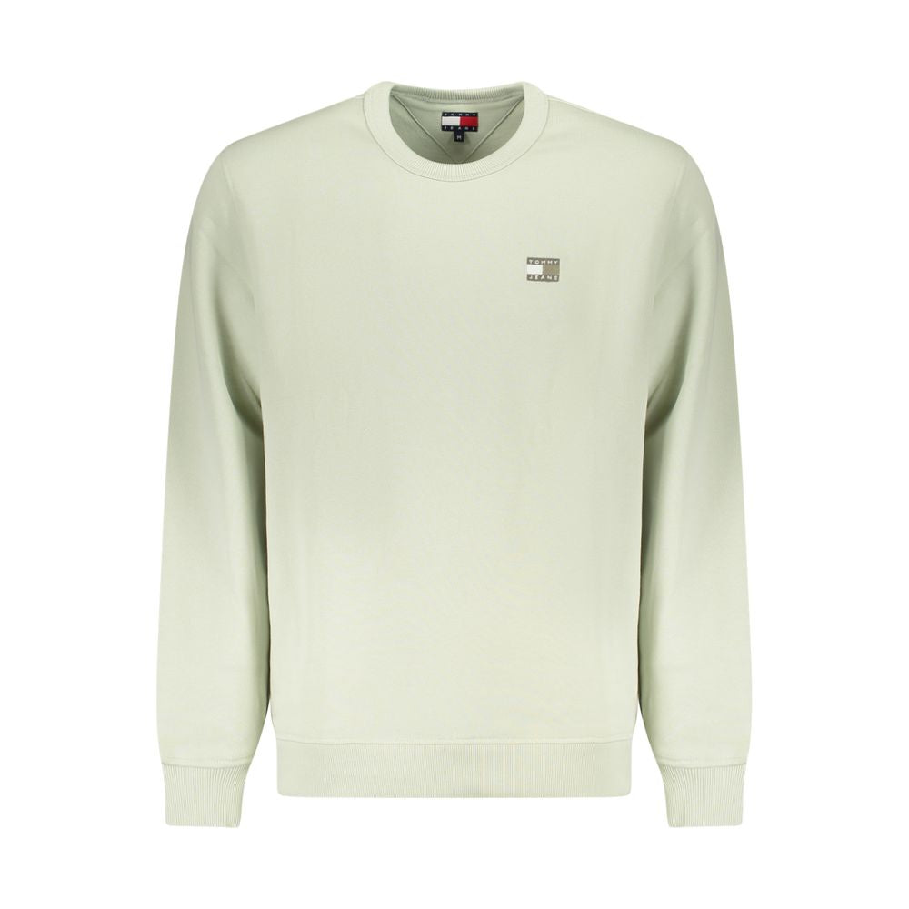Tommy Hilfiger Green Cotton Men Sweater with logo, long sleeves, crew neck, eco-friendly fabric.