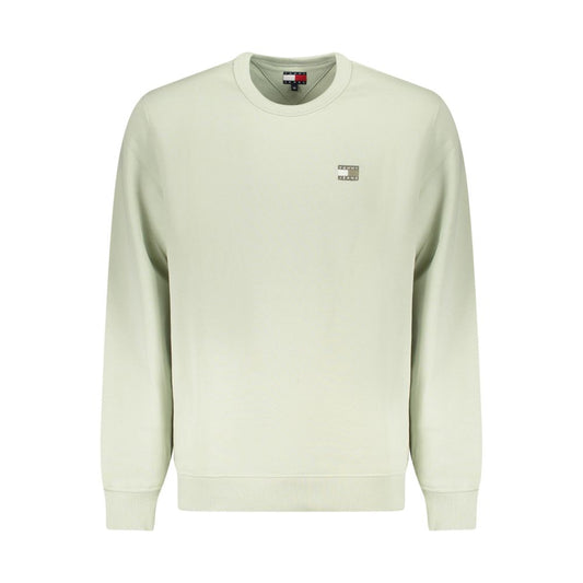 Tommy Hilfiger Green Cotton Men Sweater with logo, long sleeves, crew neck, eco-friendly fabric.