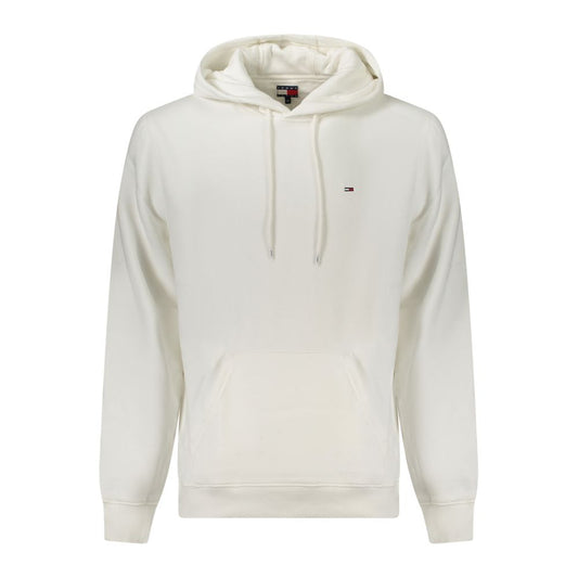 Tommy Hilfiger White Cotton Men Sweater with embroidered logo and central pocket, made of a cotton-polyester blend, frontal view.