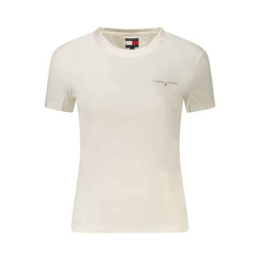 Tommy Hilfiger White Cotton Women T-Shirt with logo, eco-friendly, stylish crew neck top for fashion-forward individuals.