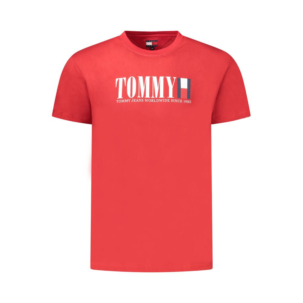 Tommy Hilfiger Red Cotton Men T-Shirt with logo, sustainable fashion, crew-neck design