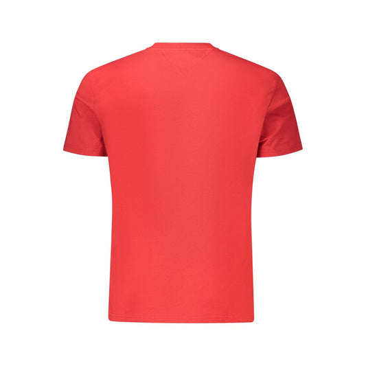 Tommy Hilfiger Red Cotton Men T-Shirt with bold print and iconic logo on 95% regenerative cotton.