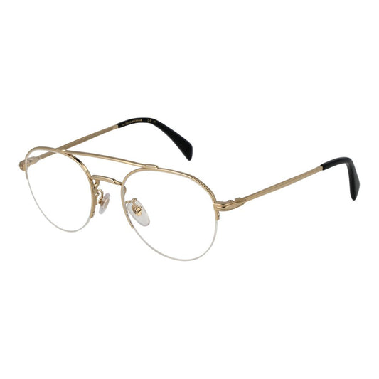 David Beckham Gold Men Glasses Frame, half-rim, metal, round style with demo plastic lenses, gold color, 51-21-145 size.