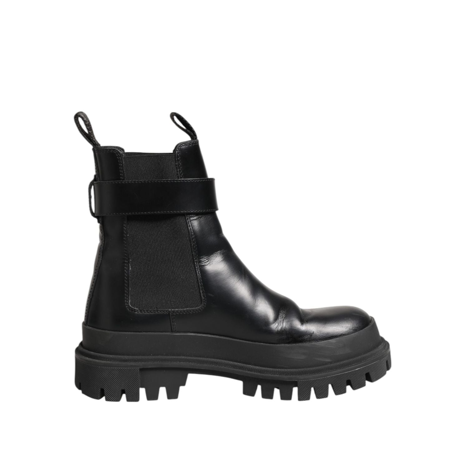 Dolce & Gabbana Black Calfskin DG Logo Strap Ankle Boots Shoes