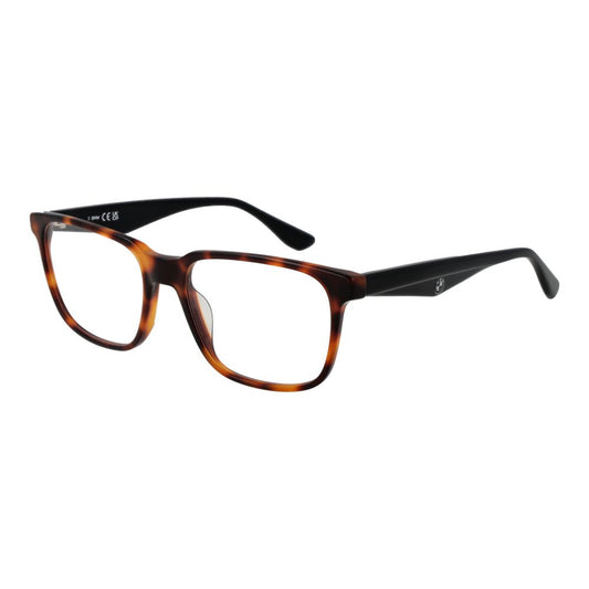 BMW Brown Men Glasses Frame in acetate with full-rim and rectangle style, 55-17-145 size, ideal for men seeking quality eyewear.
