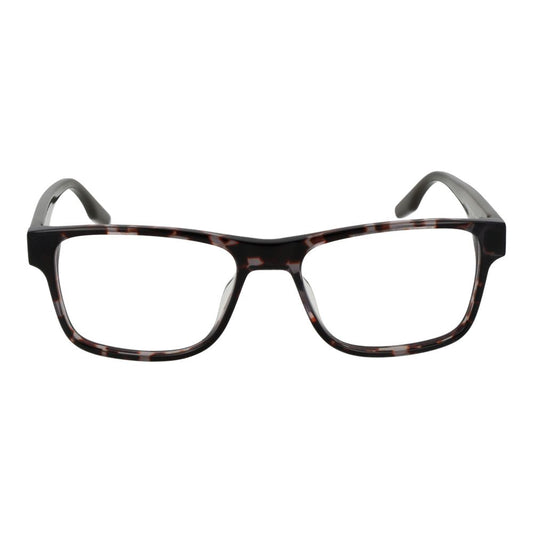 Tortoise shell rectangle full-rim glasses frame with plastic lenses.