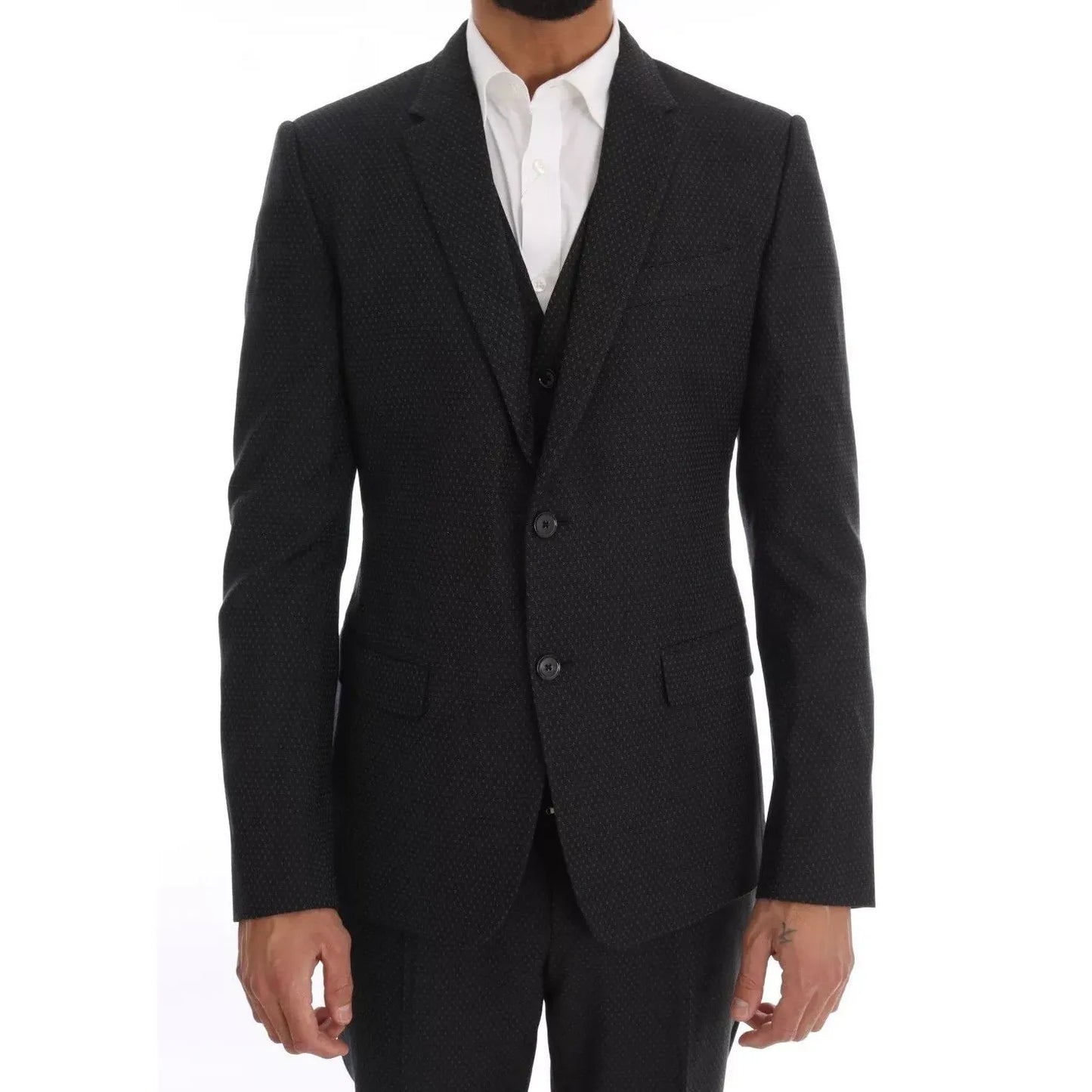 Dolce & Gabbana Gray Patterned Wool 3 Piece Slim Suit