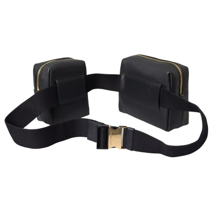 Dolce & Gabbana Black Calfskin Leather Double Waist Belt Fanny Pack Bag