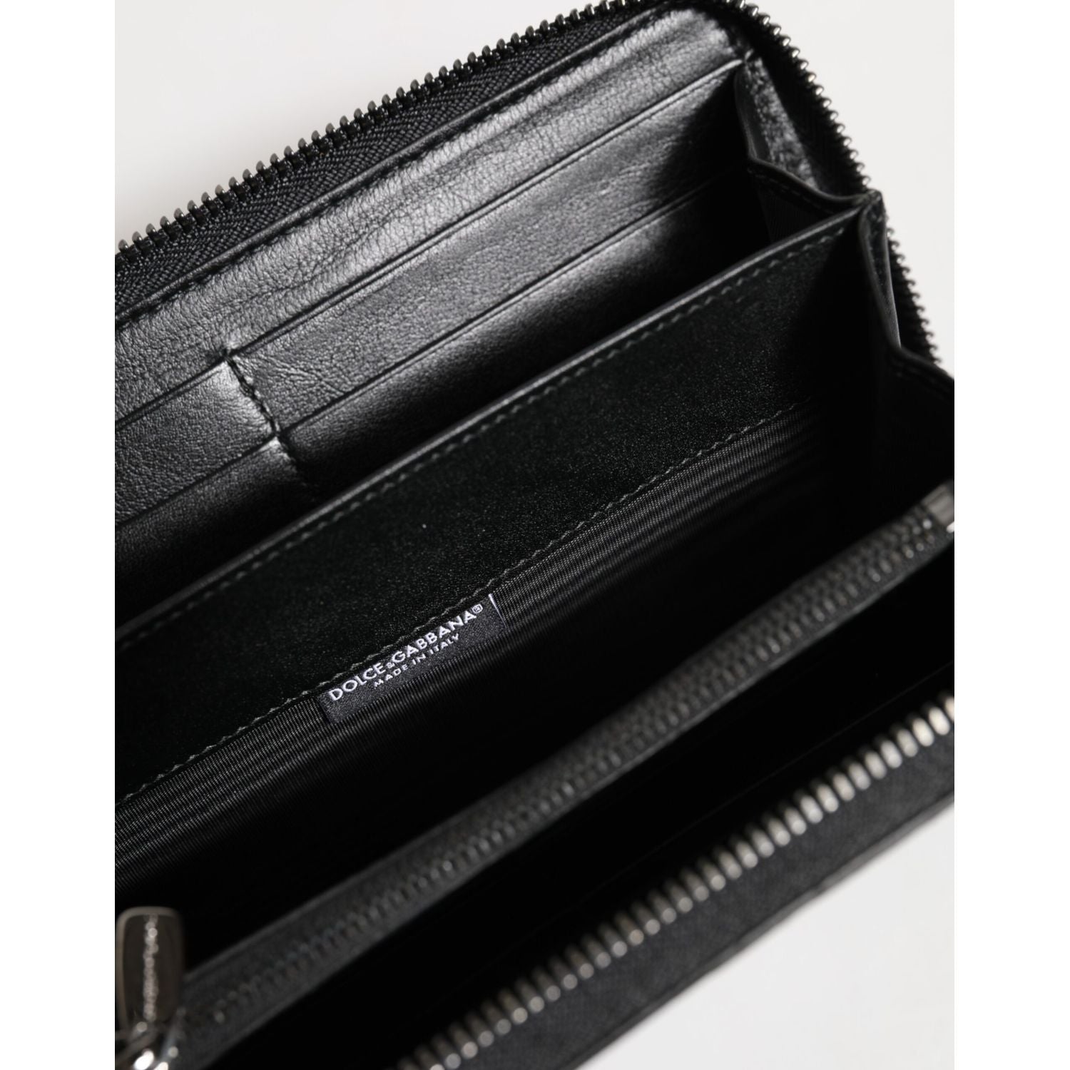 Dolce & Gabbana Black Leather DG Plaque Zip Around Continental Wallet