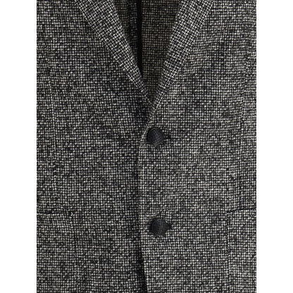 Tagliatore Gray Wool Blazer with classic lapel and front button closure, showcasing a refined textured weave. Perfect for formal occasions.