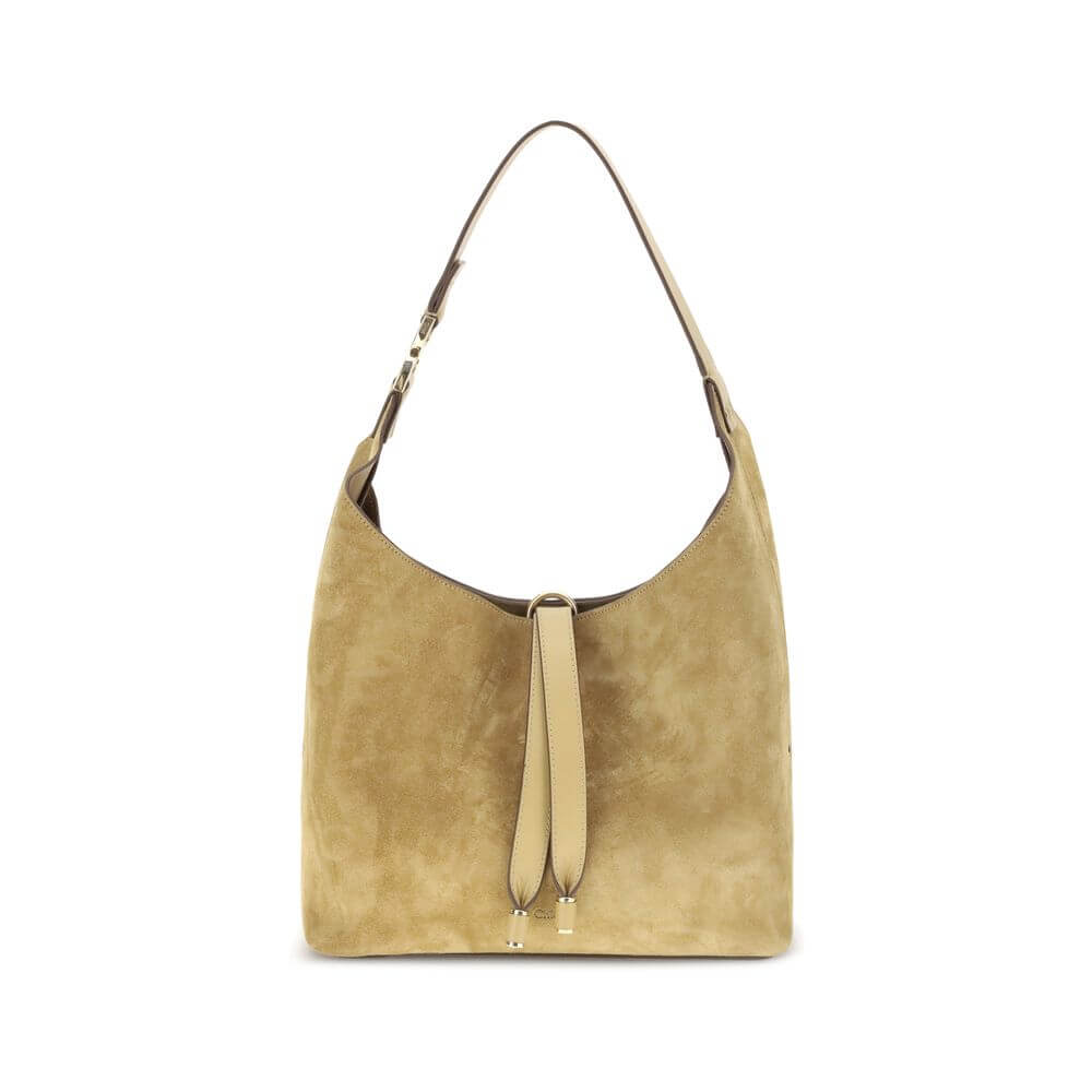 Chloé Beige Calf Leather Bos Taurus Shoulder Bag with tasseled closure and golden metallic element.