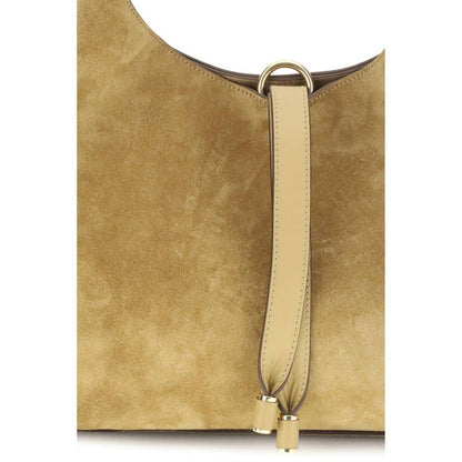 Chloé Beige Calf Leather Bos Taurus Shoulder Bag with suede texture and golden embellishment, featuring tasseled closure.