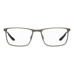Under Armour Gray Metal Frames with clear lenses and dark temple tips, model UA5006GS05F71, dimensions 57/18/140 mm.